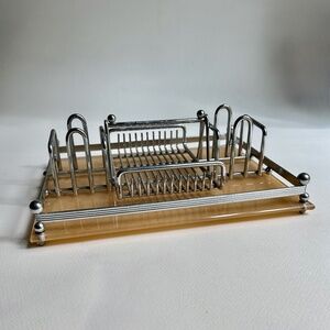 1970s Art Deco Style Oneida Silver Plate & Clear Lucite Flatware Holder